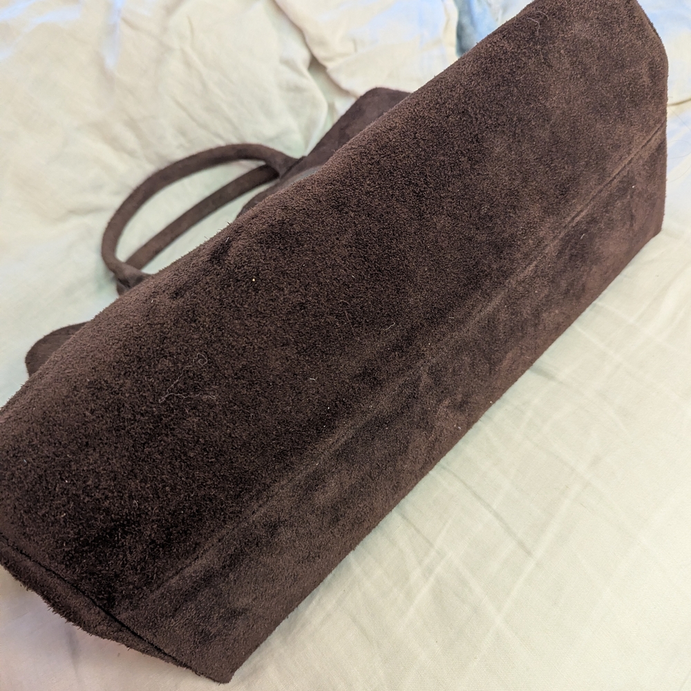 Sophisticated Chocolate Suede Satchel - Picture 13 of 13